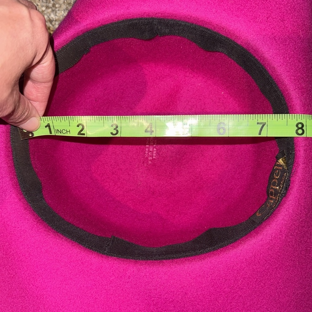 Vintage Deep Pink Or Fuchsia Like Hat Black Sequins Swirly Ribbon Derby Style - Picture 6 of 6